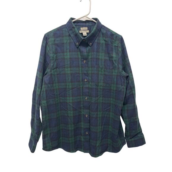 L.L. Bean Relaxed Fit Flannel Plaid button down long sleeve green blue Large - Picture 1 of 7